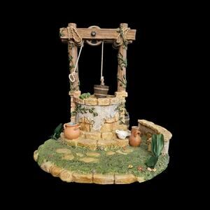 Roman Inc Wishing Well Figurine Garden Scene Frog Bird Bucket 2003